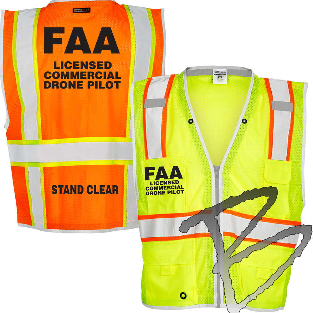 Details about  /  FAA LICENSED COMMERCIAL DRONE PILOT SAFETY REFLECTIVE SAFETY GREEN VEST NEW
