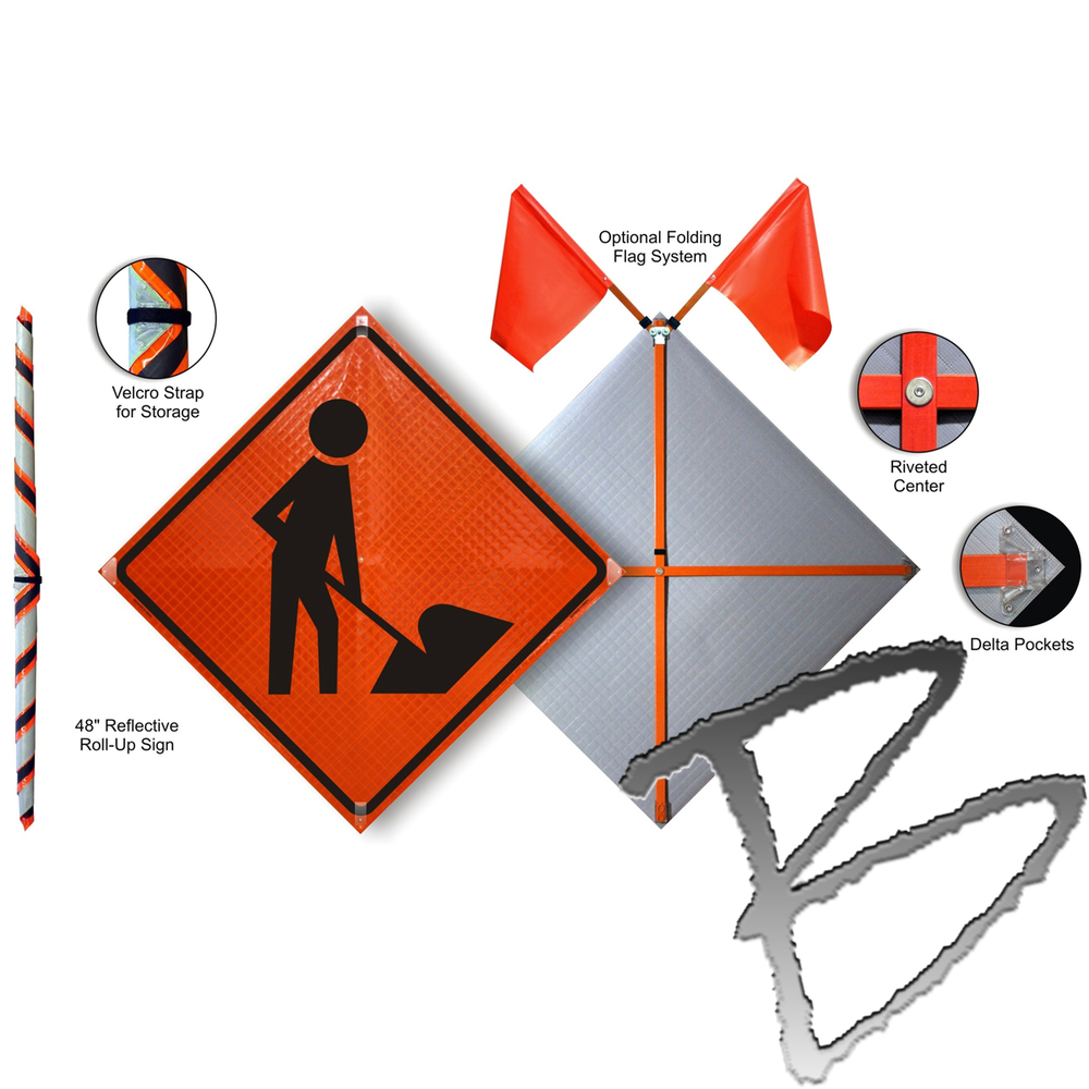 Roll Up Road Sign 36 With Dynaflex Base