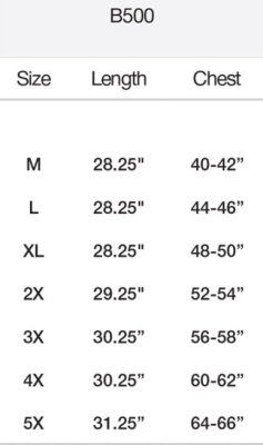 B500 Sizing Chart