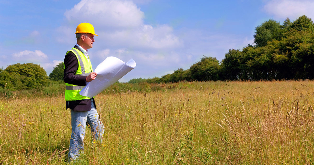 Man in field surveying