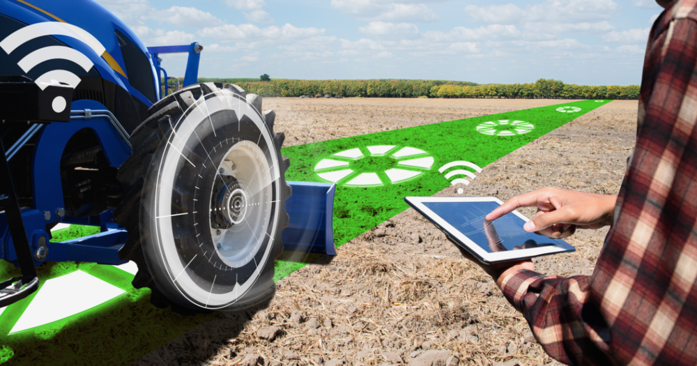 A man using gps to survey his farm land.