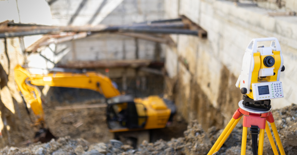 A total station at a construction site.