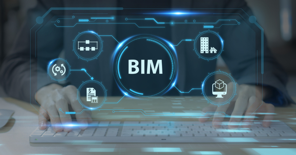 A person working at a computer with BIM and surveying data.