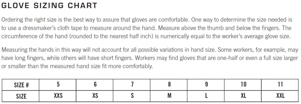 Hyflex Gloves Size Chart